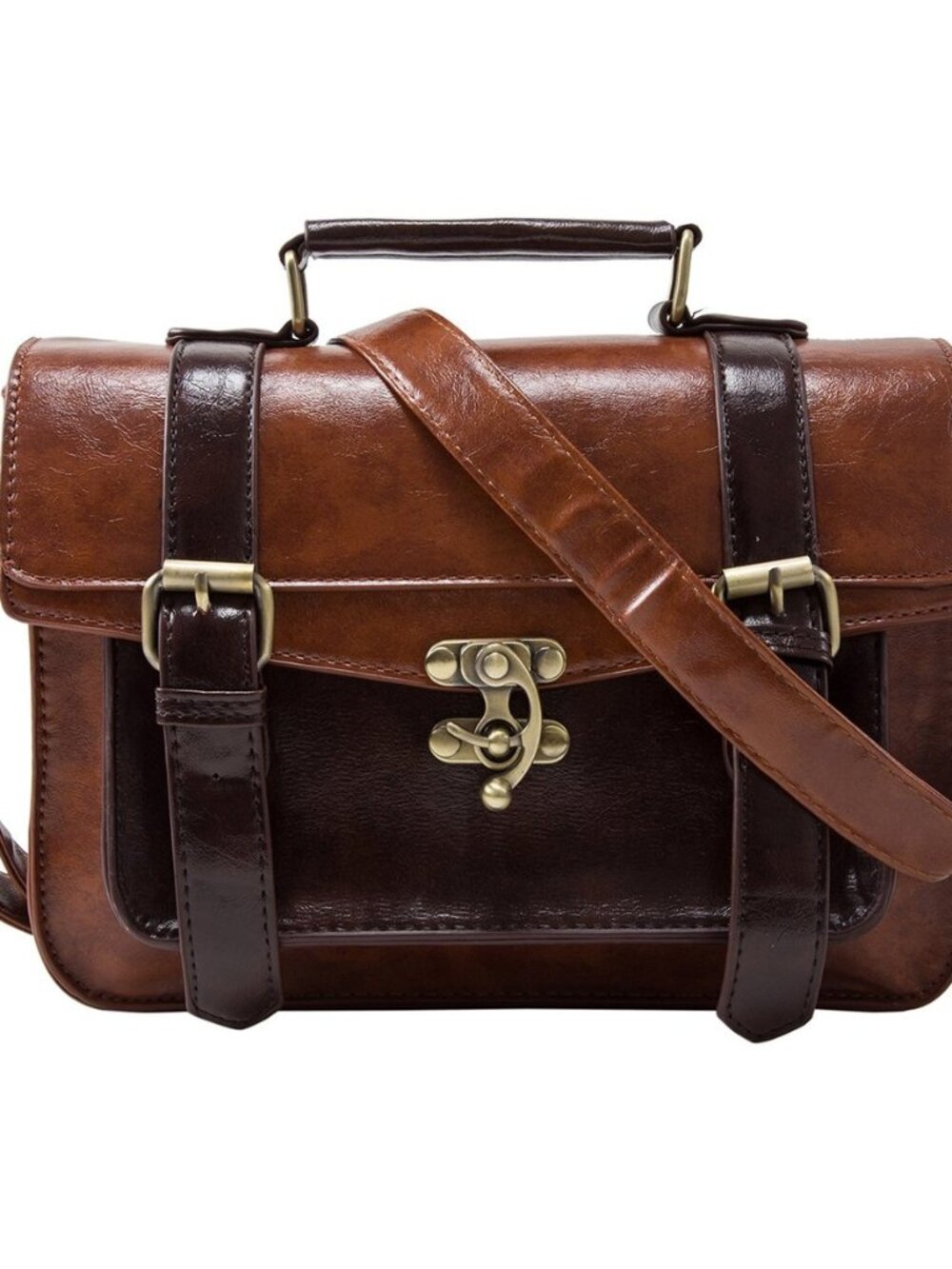 Women PU Leather Satchel Purse Vintage Small College Crossbody Messenger Bag